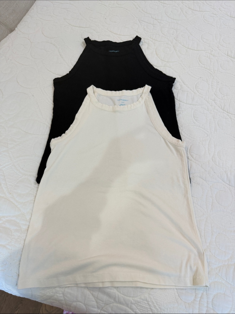 Cynthia Rowley Ribbed Halter Tank Set - Black & Cream